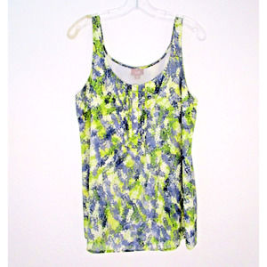 J.Jill Women's M Silk Blend Lined Tank Sleeveless Blouse Blue Green Floral